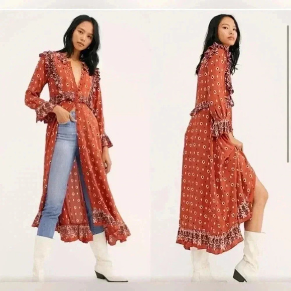 FREE PEOPLE CALICO SKIES MIDI DRESS - Picture 1 of 16